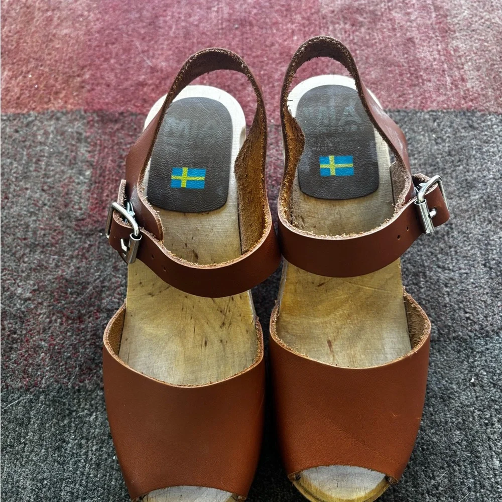 Brown MIA Sweden Leather Mules with Chunky Platform Sole - Sz 39 - Picture 2 of 6